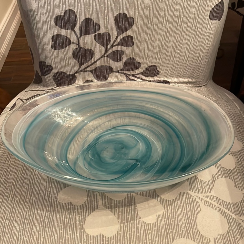 Blue swirl oval serving dish or accent piece. 8 1/2 inch wide length 12 inch